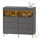 Commode à langer avec tiroirs, Commode bébé avec plan à langer, Prise électrique, Lumière LED et pieds en métal, Station de change