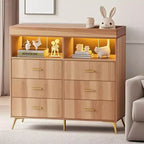 Commode à langer avec tiroirs, Commode bébé avec plan à langer, Prise électrique, Lumière LED et pieds en métal, Station de change