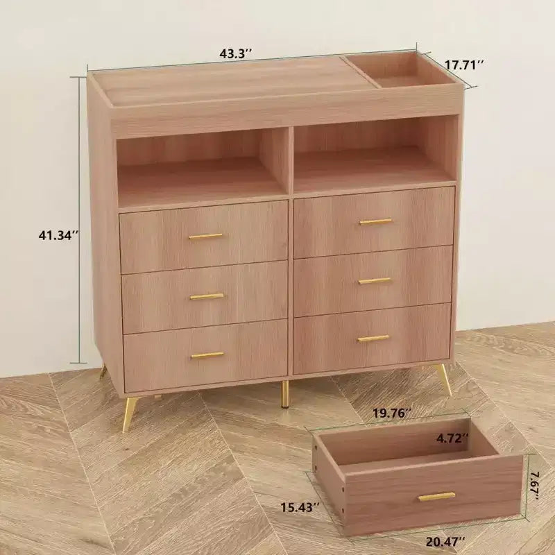 Commode à langer avec tiroirs, Commode bébé avec plan à langer, Prise électrique, Lumière LED et pieds en métal, Station de change