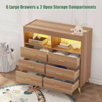 Commode à langer avec tiroirs, Commode bébé avec plan à langer, Prise électrique, Lumière LED et pieds en métal, Station de change