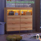 Commode à langer avec tiroirs, Commode bébé avec plan à langer, Prise électrique, Lumière LED et pieds en métal, Station de change