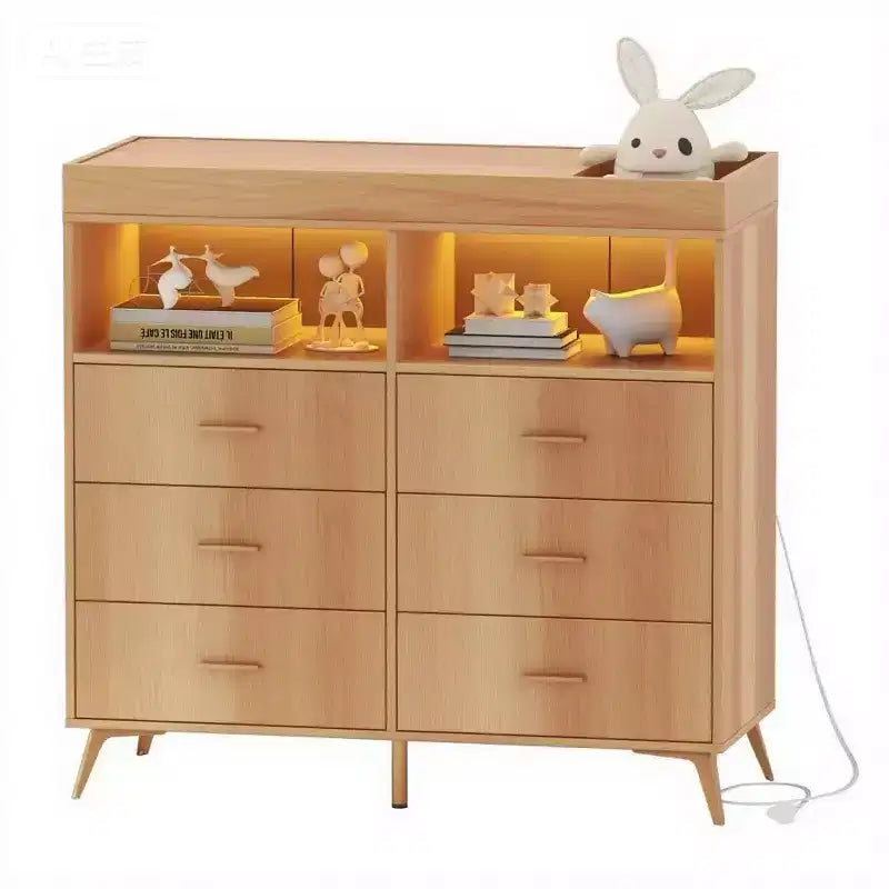 Commode à langer avec tiroirs, Commode bébé avec plan à langer, Prise électrique, Lumière LED et pieds en métal, Station de change