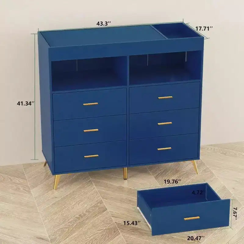 Commode à langer avec tiroirs, Commode bébé avec plan à langer, Prise électrique, Lumière LED et pieds en métal, Station de change