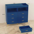 Commode à langer avec tiroirs, Commode bébé avec plan à langer, Prise électrique, Lumière LED et pieds en métal, Station de change