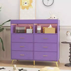 Commode à langer avec tiroirs, Commode bébé avec plan à langer, Prise électrique, Lumière LED et pieds en métal, Station de change