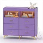 Commode à langer avec tiroirs, Commode bébé avec plan à langer, Prise électrique, Lumière LED et pieds en métal, Station de change
