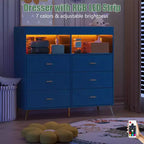 Commode à langer avec tiroirs, Commode bébé avec plan à langer, Prise électrique, Lumière LED et pieds en métal, Station de change
