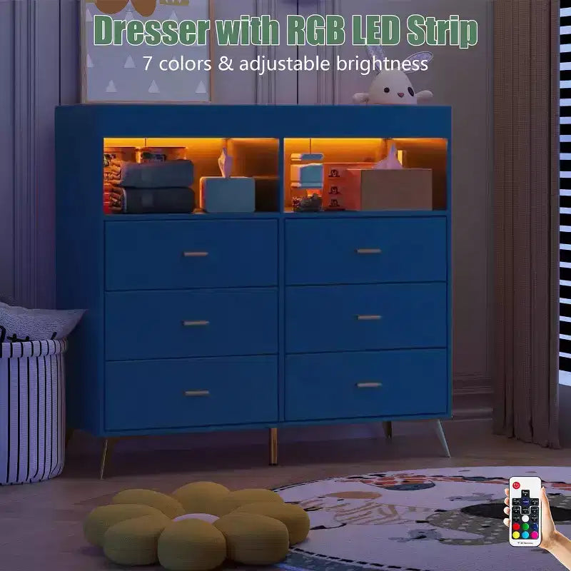 Commode à langer avec tiroirs, Commode bébé avec plan à langer, Prise électrique, Lumière LED et pieds en métal, Station de change