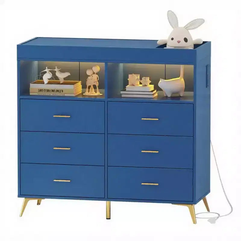 Commode à langer avec tiroirs, Commode bébé avec plan à langer, Prise électrique, Lumière LED et pieds en métal, Station de change
