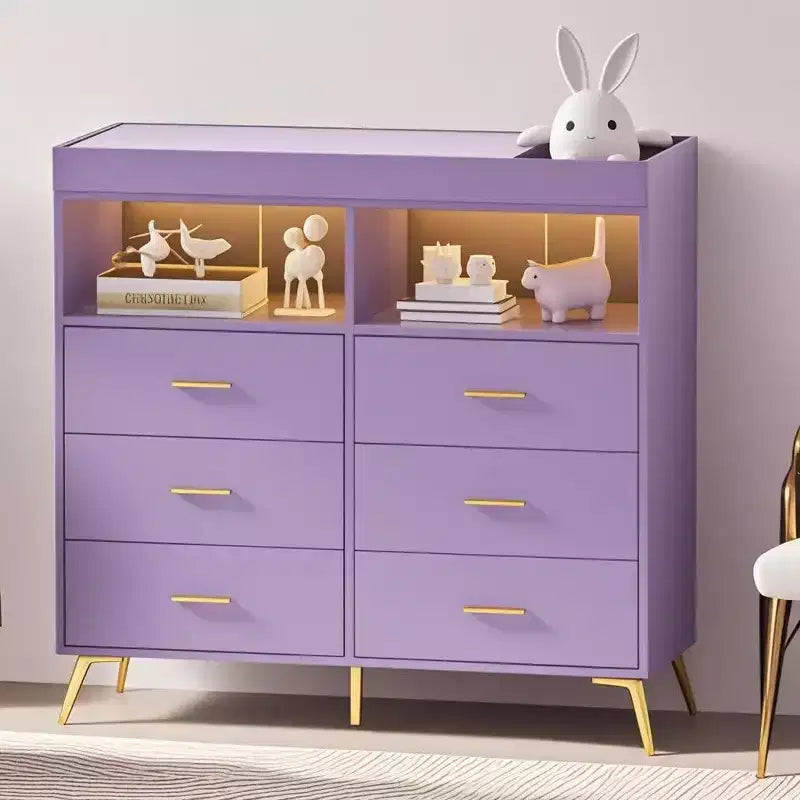 Commode à langer avec tiroirs, Commode bébé avec plan à langer, Prise électrique, Lumière LED et pieds en métal, Station de change