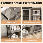 Meuble TV industriel avec meuble de rangement et 2 portes grillagées, meuble TV 2 niveaux avec console TV rustique en bois