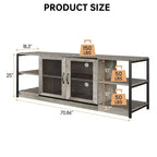 Meuble TV industriel avec meuble de rangement et 2 portes grillagées, meuble TV 2 niveaux avec console TV rustique en bois