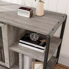 Meuble TV industriel avec meuble de rangement et 2 portes grillagées, meuble TV 2 niveaux avec console TV rustique en bois
