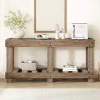 Console rustique avec rangement, table de couloir en bois de sapin massif, table d'entrée vintage avec étagère et pieds renforcés
