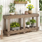 Console rustique avec rangement, table de couloir en bois de sapin massif, table d'entrée vintage avec étagère et pieds renforcés