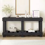 Console rustique avec rangement, table de couloir en bois de sapin massif, table d'entrée vintage avec étagère et pieds renforcés