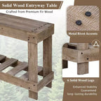 Console rustique avec rangement, table de couloir en bois de sapin massif, table d'entrée vintage avec étagère et pieds renforcés