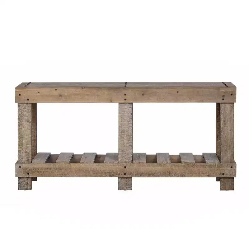 Console rustique avec rangement, table de couloir en bois de sapin massif, table d'entrée vintage avec étagère et pieds renforcés