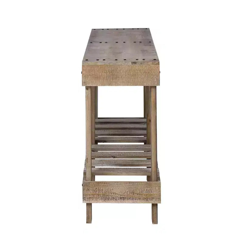 Console rustique avec rangement, table de couloir en bois de sapin massif, table d'entrée vintage avec étagère et pieds renforcés