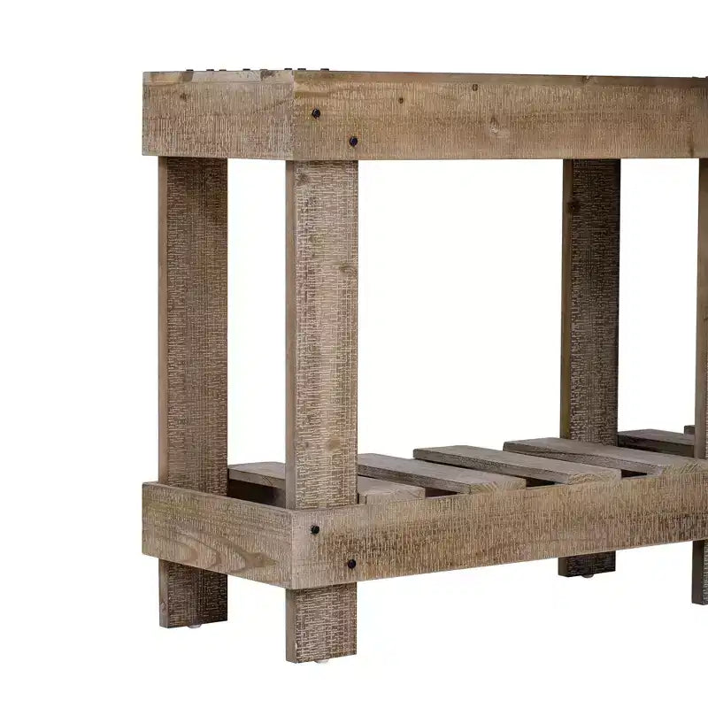 Console rustique avec rangement, table de couloir en bois de sapin massif, table d'entrée vintage avec étagère et pieds renforcés
