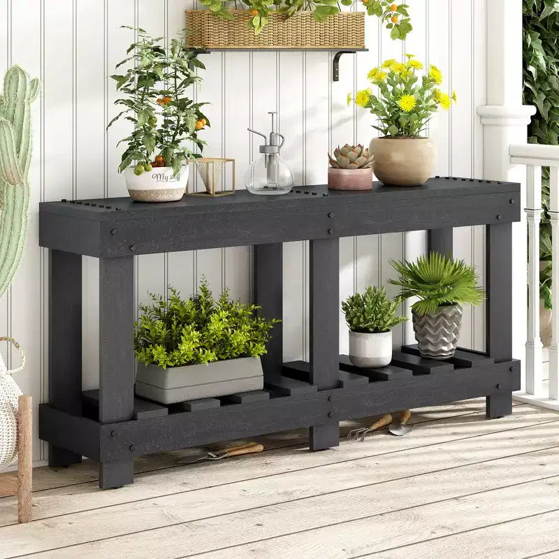 Console rustique avec rangement, table de couloir en bois de sapin massif, table d'entrée vintage avec étagère et pieds renforcés