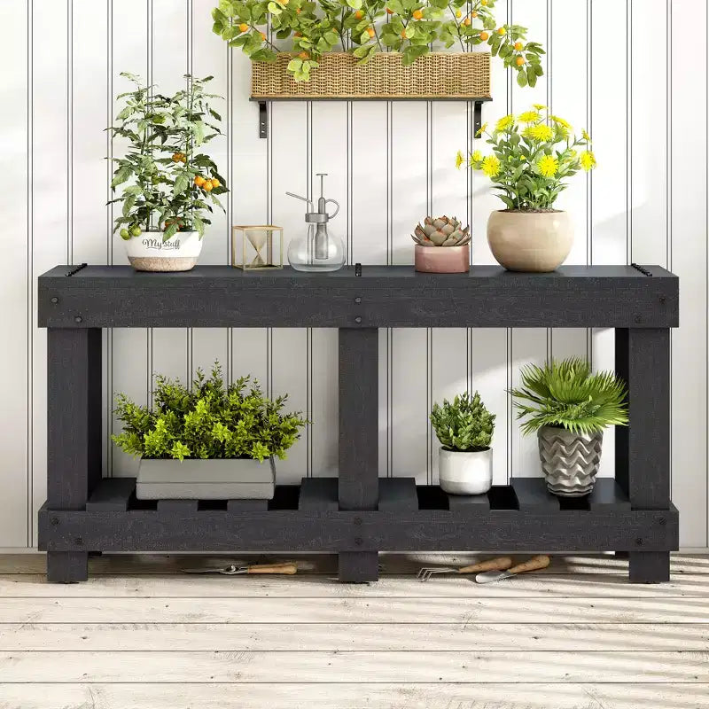 Console rustique avec rangement, table de couloir en bois de sapin massif, table d'entrée vintage avec étagère et pieds renforcés