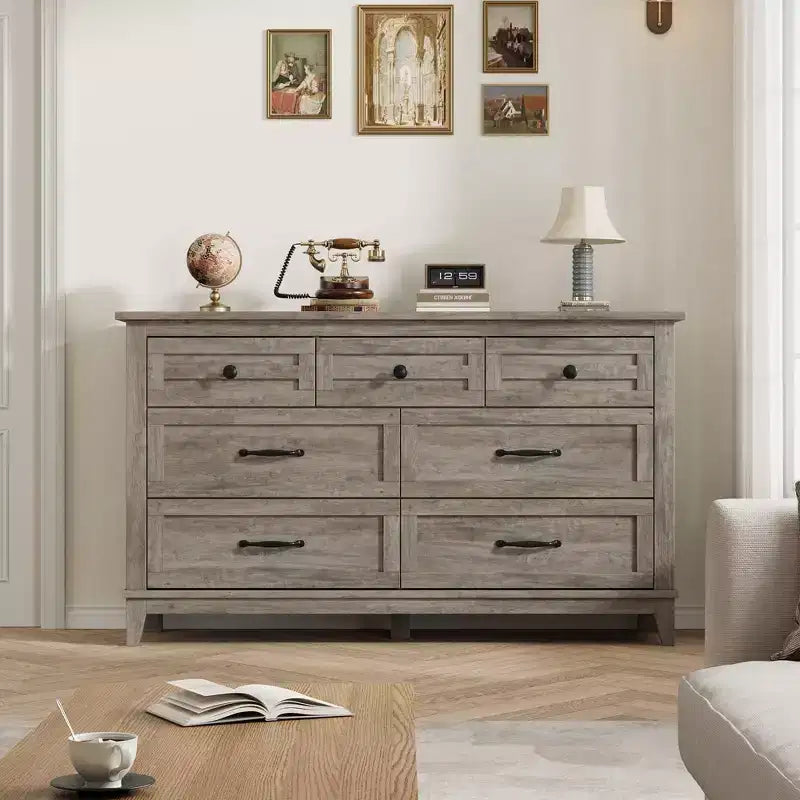 Commode de Chambre à Coucher à 7 Tiroirs, Grande Commode de Rangement Autoportante de 137 cm de Large, Commode de Rangement en Bois