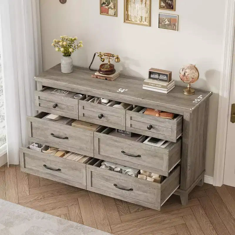 Commode de Chambre à Coucher à 7 Tiroirs, Grande Commode de Rangement Autoportante de 137 cm de Large, Commode de Rangement en Bois