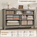 Commode de Chambre à Coucher à 7 Tiroirs, Grande Commode de Rangement Autoportante de 137 cm de Large, Commode de Rangement en Bois