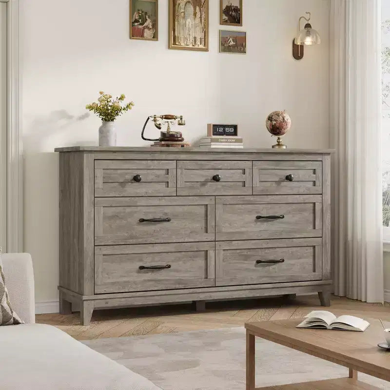Commode de Chambre à Coucher à 7 Tiroirs, Grande Commode de Rangement Autoportante de 137 cm de Large, Commode de Rangement en Bois