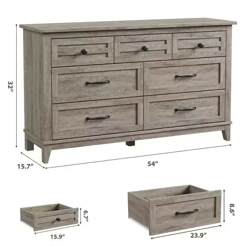 Commode de Chambre à Coucher à 7 Tiroirs, Grande Commode de Rangement Autoportante de 137 cm de Large, Commode de Rangement en Bois