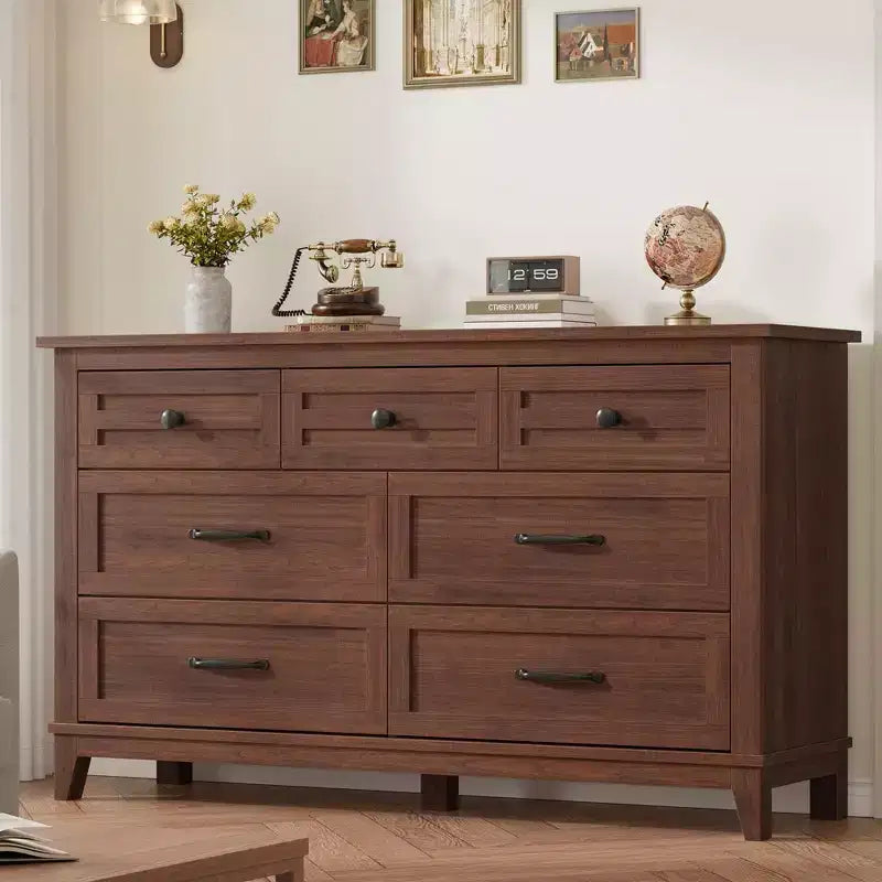 Commode de Chambre à Coucher à 7 Tiroirs, Grande Commode de Rangement Autoportante de 137 cm de Large, Commode de Rangement en Bois