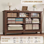 Commode de Chambre à Coucher à 7 Tiroirs, Grande Commode de Rangement Autoportante de 137 cm de Large, Commode de Rangement en Bois