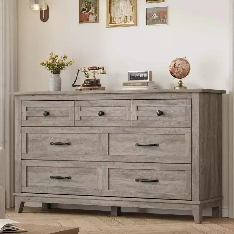 Commode de Chambre à Coucher à 7 Tiroirs, Grande Commode de Rangement Autoportante de 137 cm de Large, Commode de Rangement en Bois