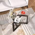 Table basse ronde moderne en verre, avec base et plateau en verre trempé pour salon,