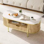 Table basse à motifs d'ondes circulairesTable basse avec tiroir, pour salon, pieds en métal doré,
