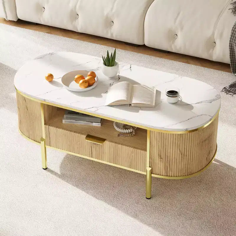 Table basse à motifs d'ondes circulairesTable basse avec tiroir, pour salon, pieds en métal doré,