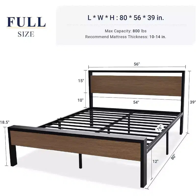 Cadre de lit plateforme avec tête de lit et pied de lit Rangement sous le lit Aucun sommier tapissier requis 12 lattes métalliques Sans bruit