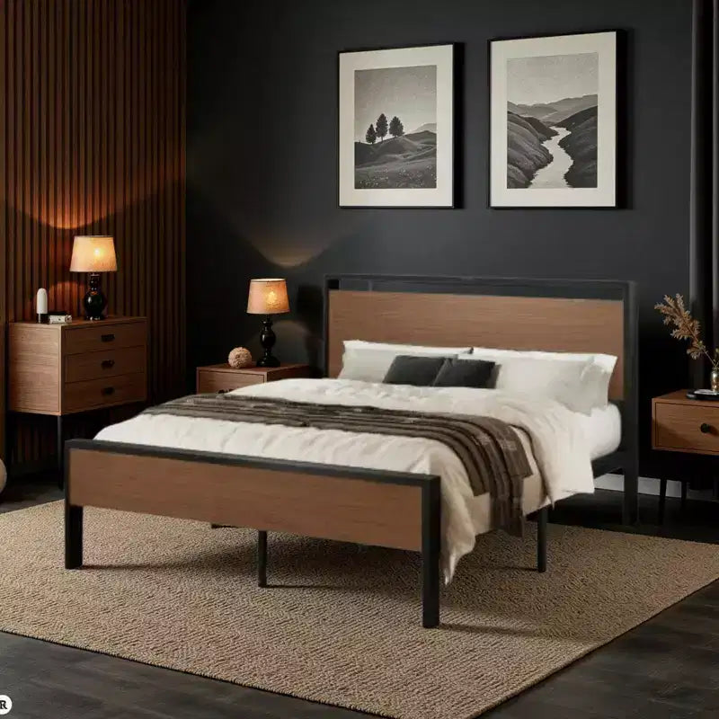 Cadre de lit plateforme avec tête de lit et pied de lit Rangement sous le lit Aucun sommier tapissier requis 12 lattes métalliques Sans bruit