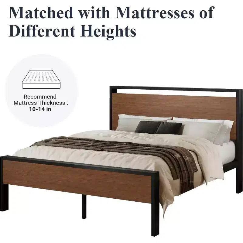 Cadre de lit plateforme avec tête de lit et pied de lit Rangement sous le lit Aucun sommier tapissier requis 12 lattes métalliques Sans bruit