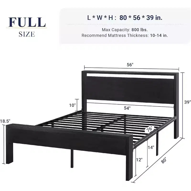 Cadre de lit plateforme avec tête de lit et pied de lit Rangement sous le lit Aucun sommier tapissier requis 12 lattes métalliques Sans bruit