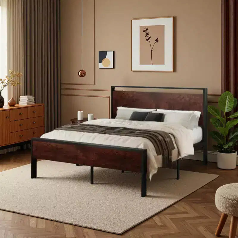Cadre de lit plateforme avec tête de lit et pied de lit Rangement sous le lit Aucun sommier tapissier requis 12 lattes métalliques Sans bruit