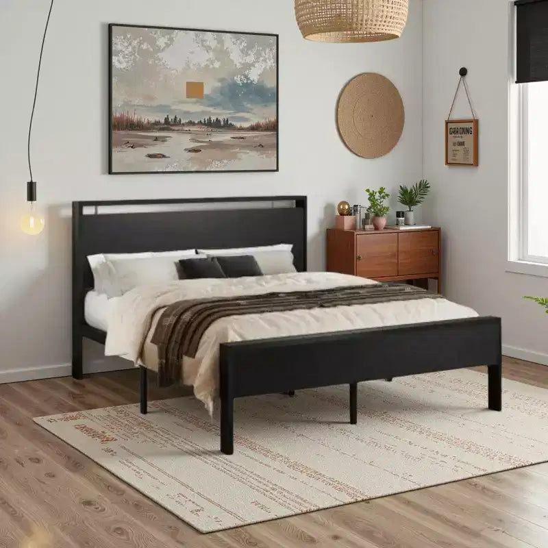 Cadre de lit plateforme avec tête de lit et pied de lit Rangement sous le lit Aucun sommier tapissier requis 12 lattes métalliques Sans bruit