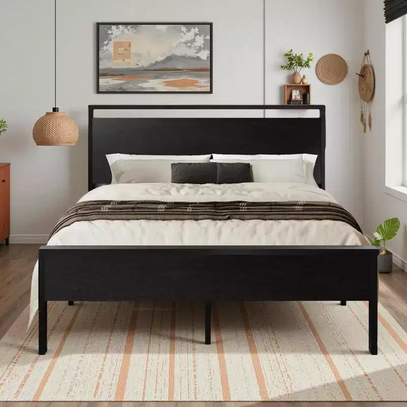 Cadre de lit plateforme avec tête de lit et pied de lit Rangement sous le lit Aucun sommier tapissier requis 12 lattes métalliques Sans bruit