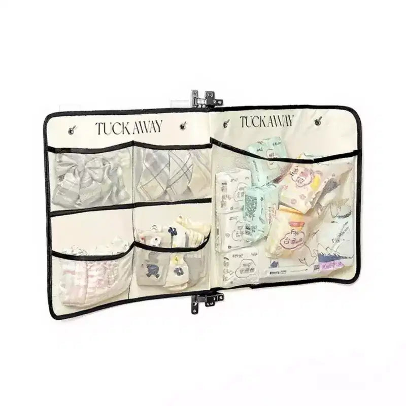 Alilang Organiseur Suspendu Pliable avec Compartiments Étiquetés et Bordure Contrastée 100x44cm - Beige Clair