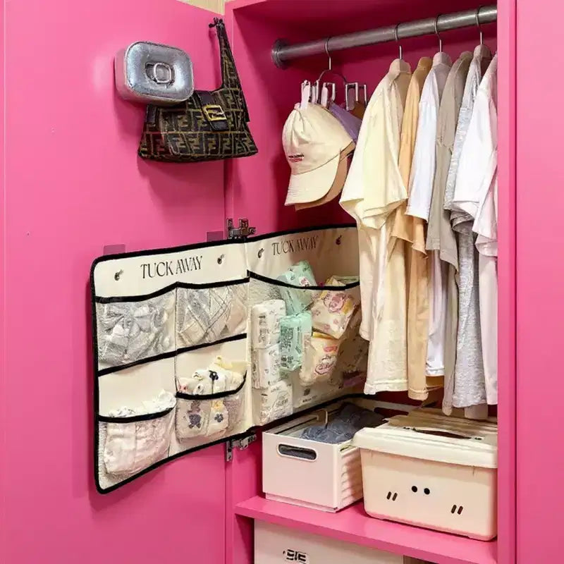 Alilang Organiseur Suspendu Pliable avec Compartiments Étiquetés et Bordure Contrastée 100x44cm - Beige Clair