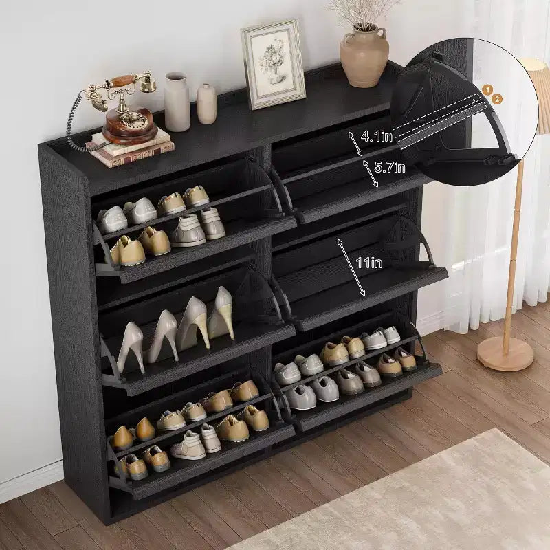 Meuble à chaussures avec tiroirs basculants, meuble à chaussures en bois dissimulé, meuble de rangement à chaussures autoportant pour entrée ou couloir