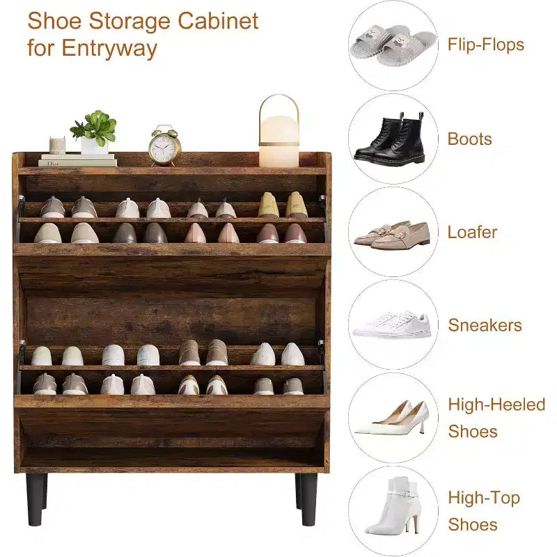 Meuble à chaussures avec tiroirs basculants, meuble à chaussures en bois dissimulé, meuble de rangement à chaussures autoportant pour entrée ou couloir