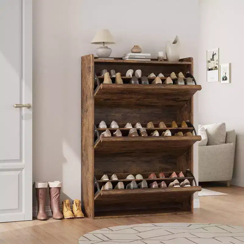 Meuble à chaussures avec tiroirs basculants, meuble à chaussures en bois dissimulé, meuble de rangement à chaussures autoportant pour entrée ou couloir
