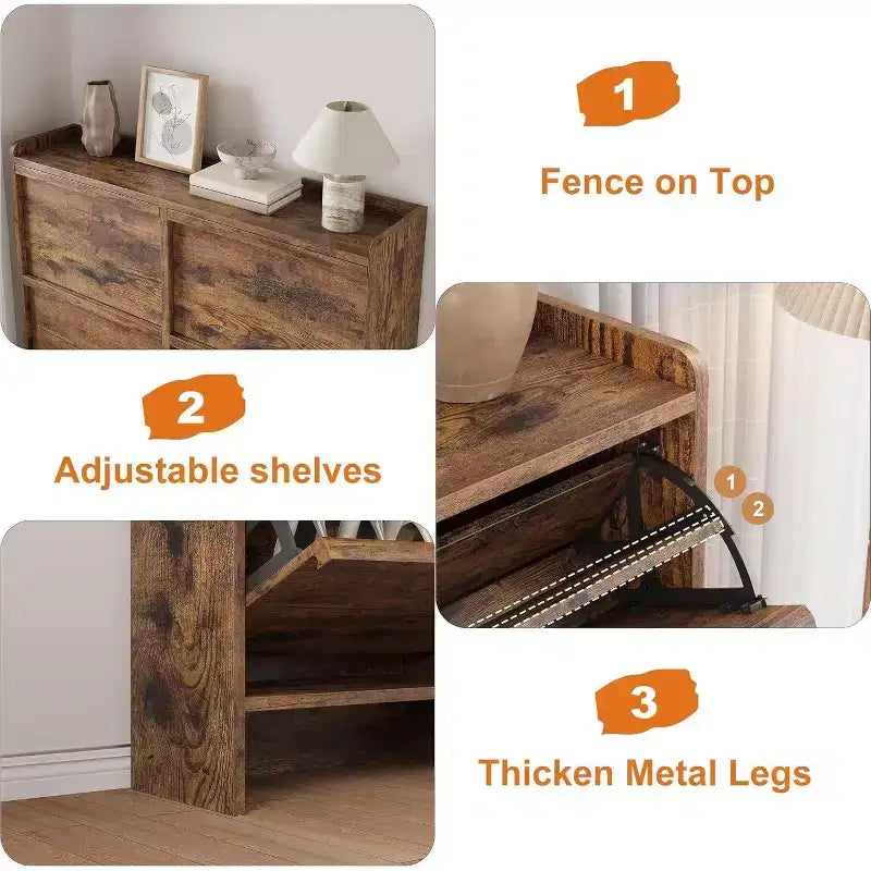 Meuble à chaussures avec tiroirs basculants, meuble à chaussures en bois dissimulé, meuble de rangement à chaussures autoportant pour entrée ou couloir